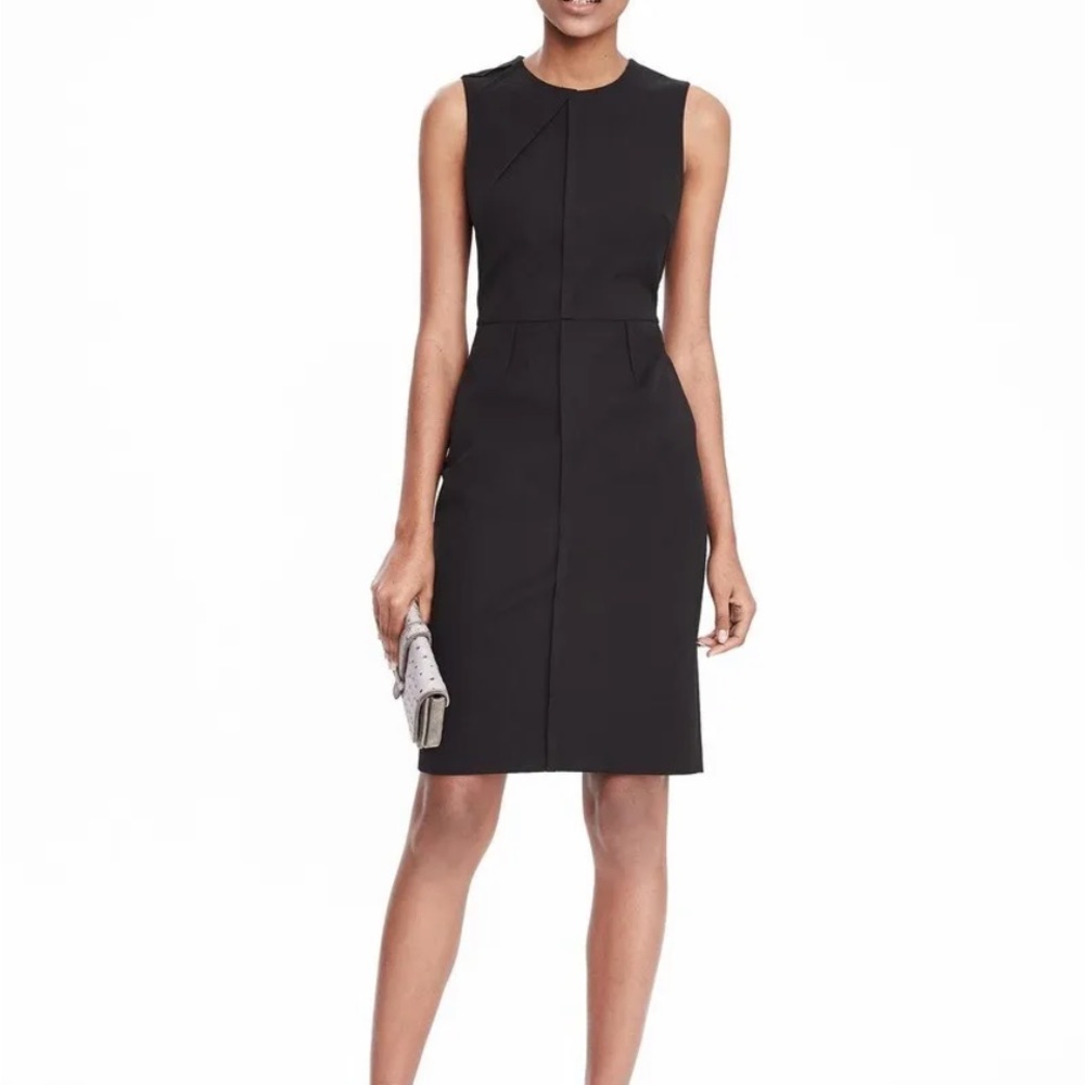 Banana Republic Bi-Stretch Pleat Dress, Black SIZE 0